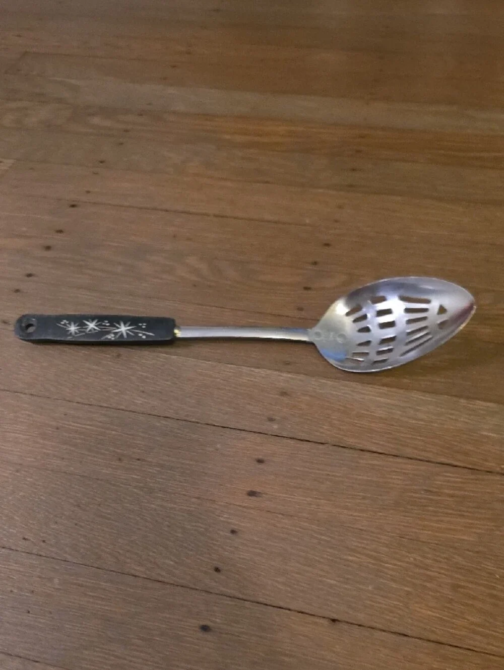 Ekco Vintage Stainless Steel Slotted Spoon W/ Atomic Starburst Design